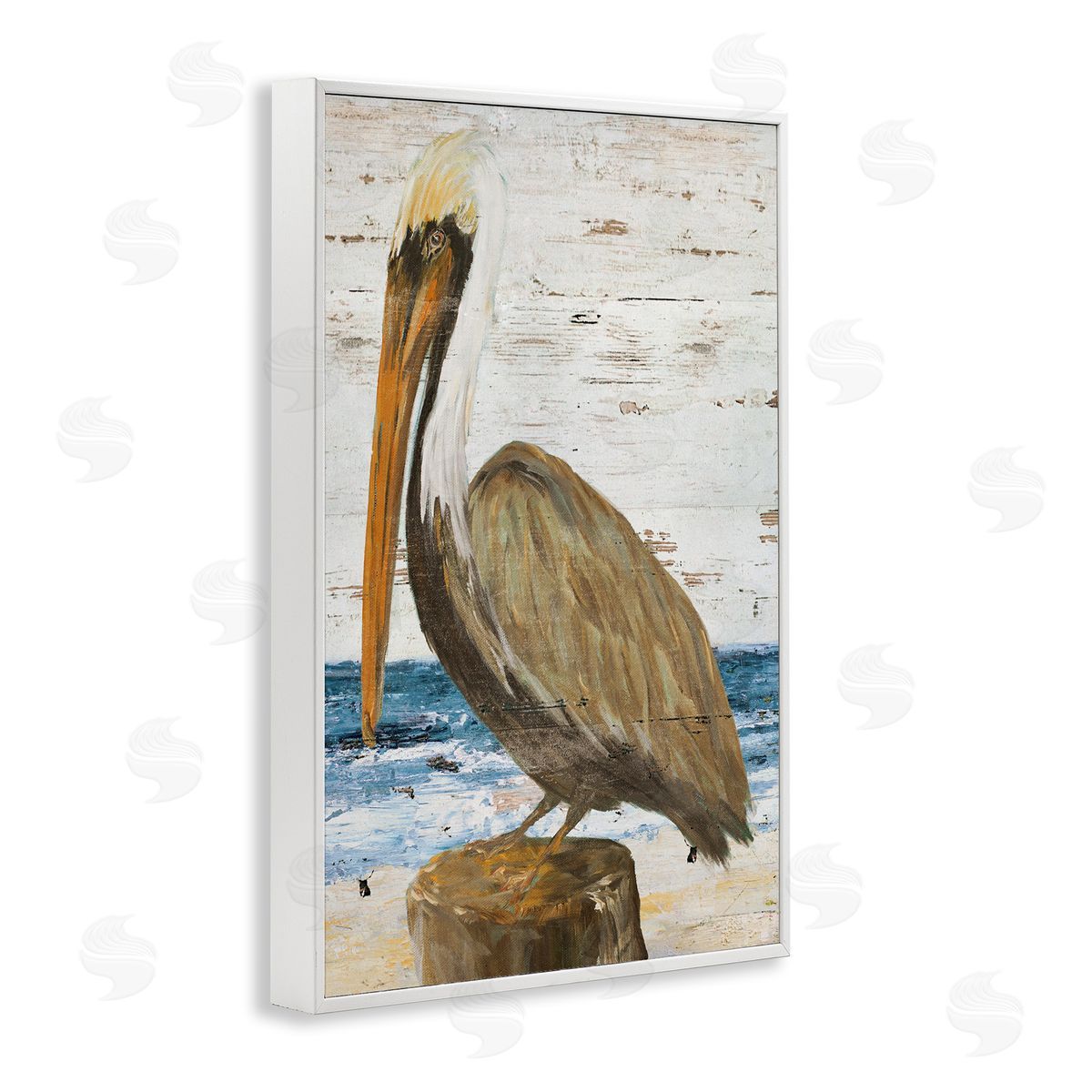 Rustic Ocean Pelican White Frame Print Wall Art, Home Decor by Julie DeRice