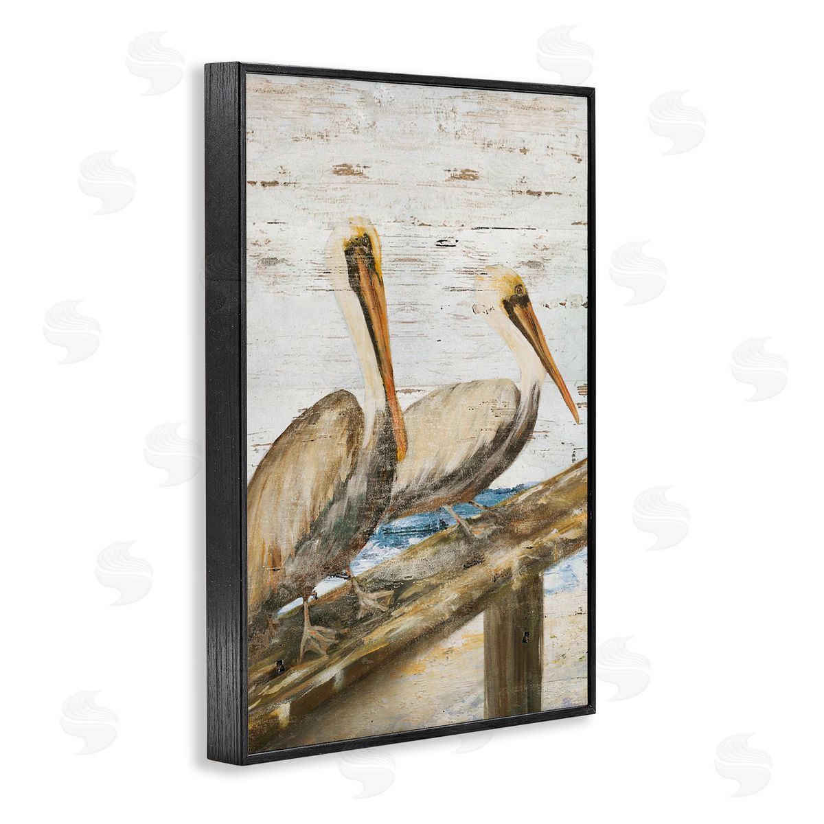Rustic Pelicans Perched Black Frame Print Wall Art, Home Decor by Julie DeRice