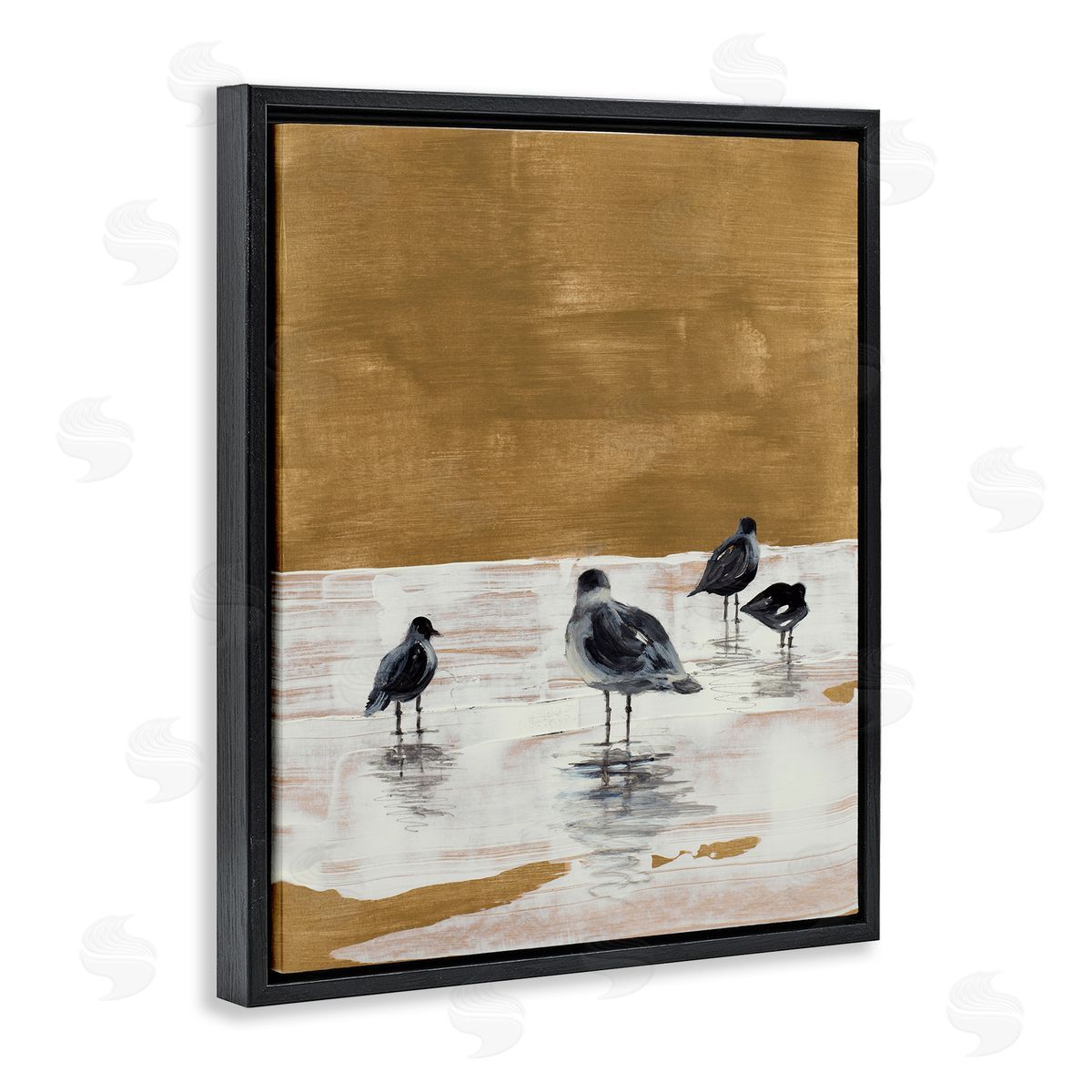 Sea Seagull Silhouettes Black Floating Frame Canvas Wall Art, Home Decor by Lanie Loreth