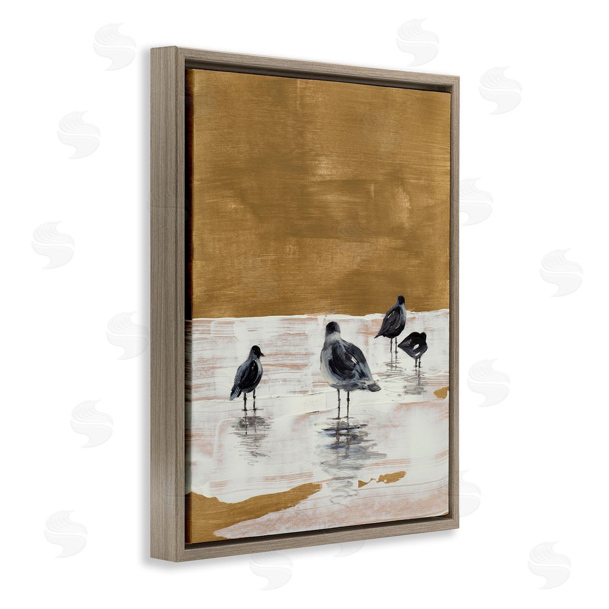 Sea Seagull Silhouettes Brown Floating Frame Canvas Wall Art, Home Decor by Lanie Loreth