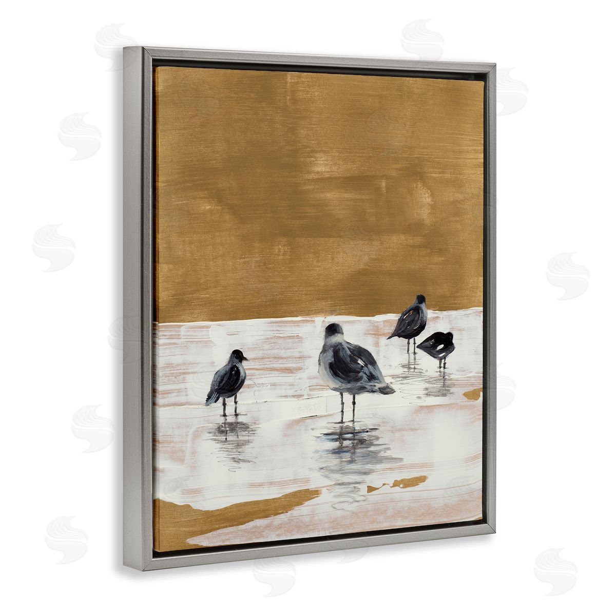 Sea Seagull Silhouettes Grey Floating Frame Canvas Wall Art, Home Decor by Lanie Loreth