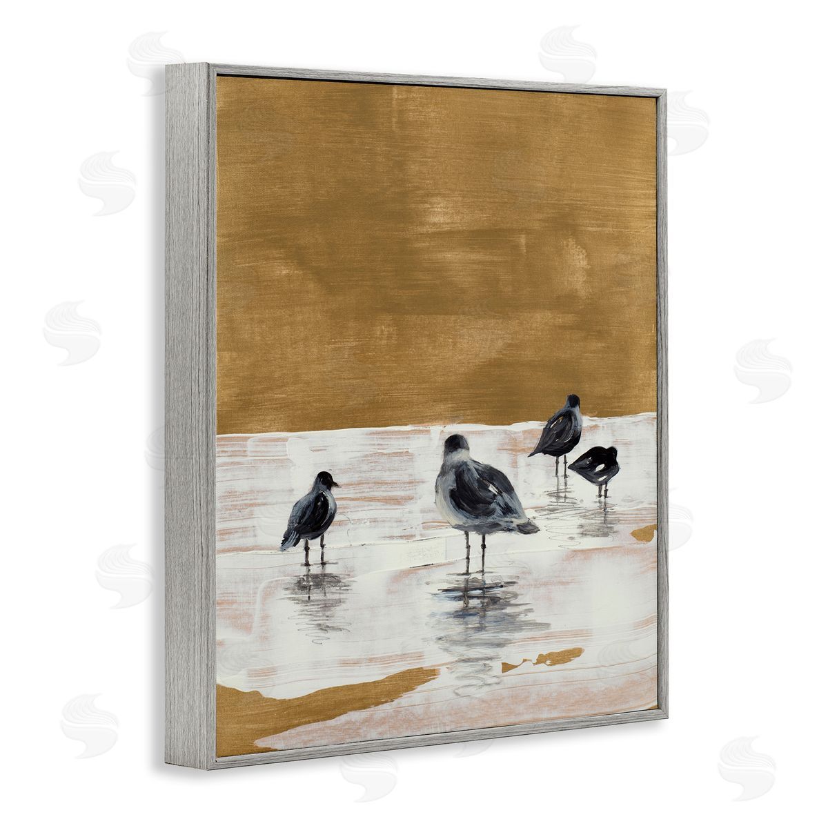Sea Seagull Silhouettes Grey Frame Print Wall Art, Home Decor by Lanie Loreth