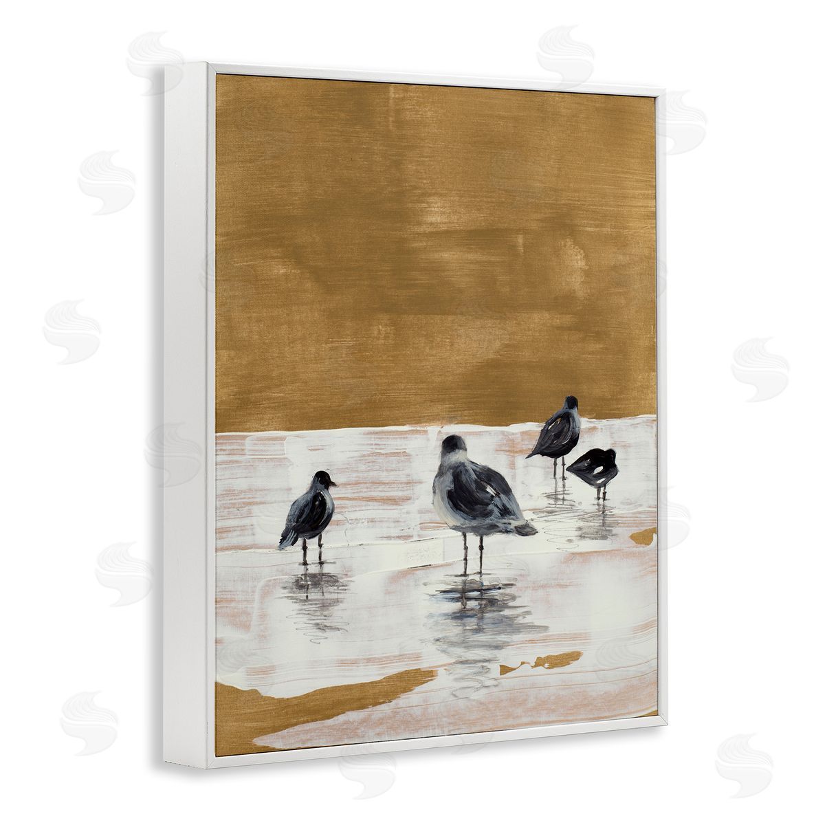 Sea Seagull Silhouettes White Frame Print Wall Art, Home Decor by Lanie Loreth