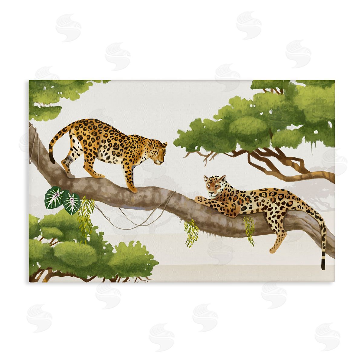 Leopards Prowling on Branch Canvas Wall Art, Home Decor by Lucca Shappard
