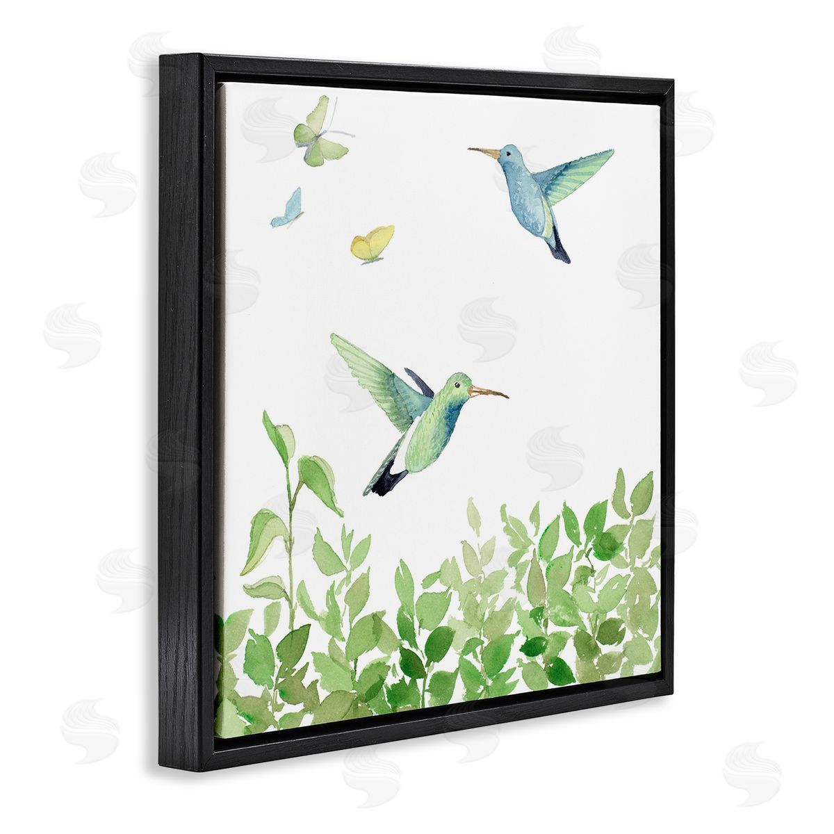 Spring Hummingbirds Scene Black Floating Frame Canvas Wall Art, Home Decor by Lanie Loreth