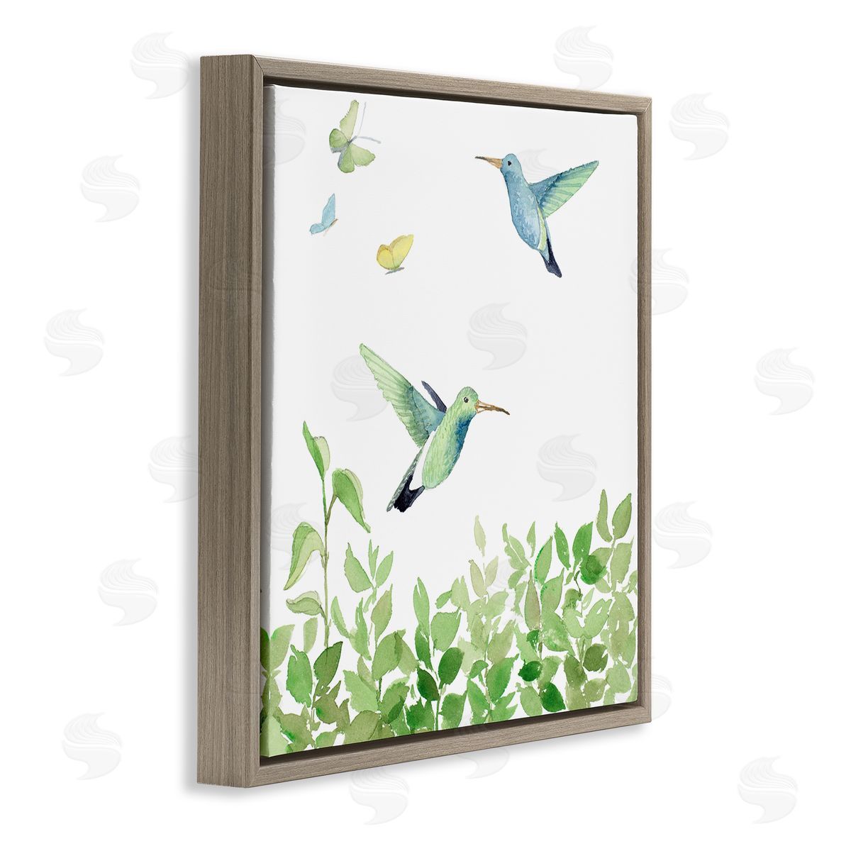 Spring Hummingbirds Scene Brown Floating Frame Canvas Wall Art, Home Decor by Lanie Loreth