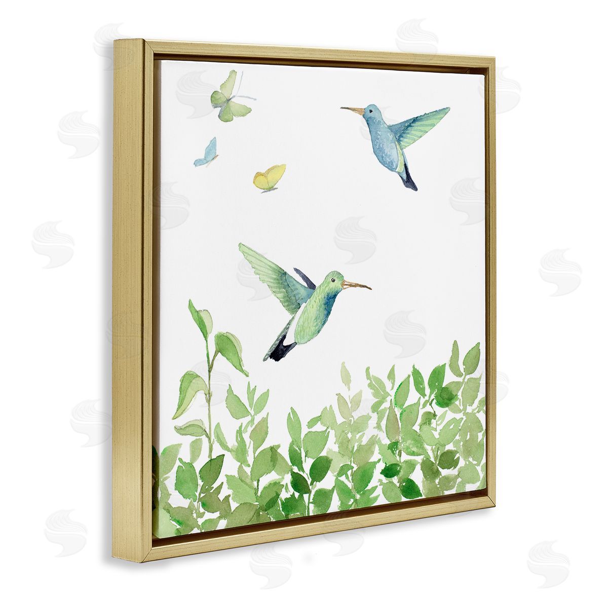 Spring Hummingbirds Scene Gold Floating Frame Canvas Wall Art, Home Decor by Lanie Loreth