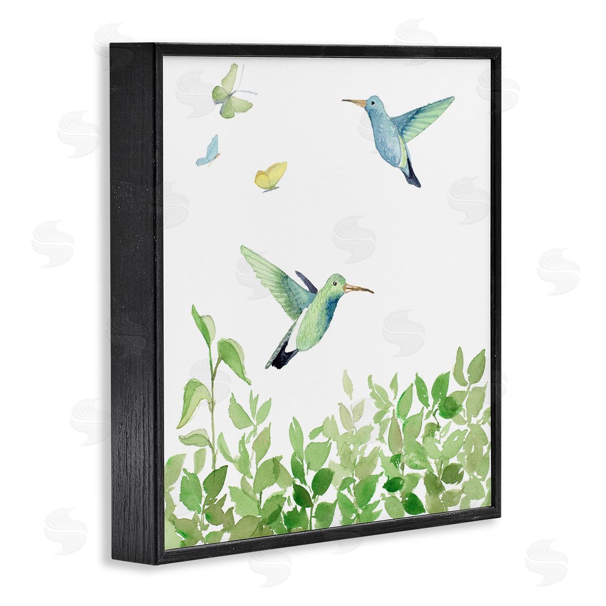 Spring Hummingbirds Scene Black Frame Print Wall Art, Home Decor by Lanie Loreth