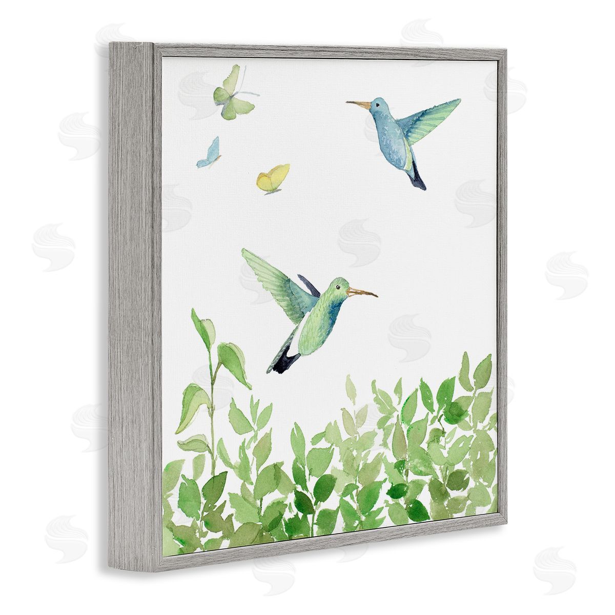 Spring Hummingbirds Scene Grey Frame Print Wall Art, Home Decor by Lanie Loreth