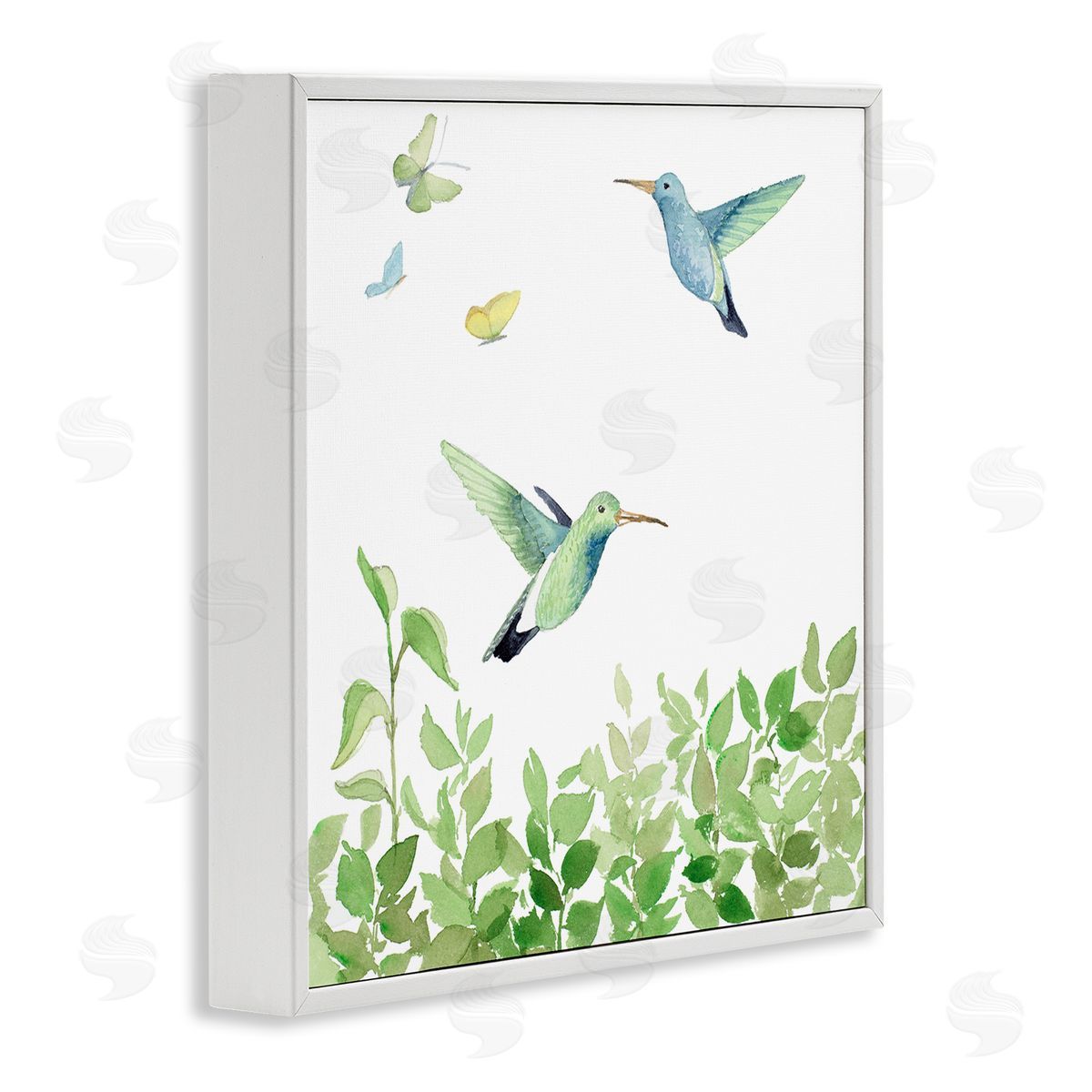 Spring Hummingbirds Scene White Frame Print Wall Art, Home Decor by Lanie Loreth