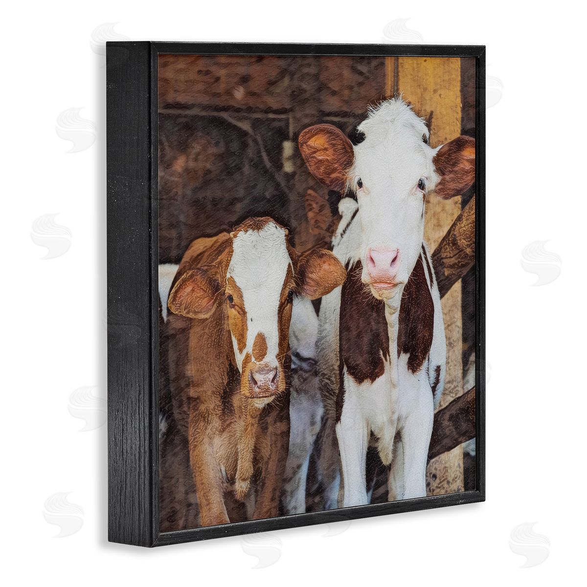 SunDance Group LLC Baby Cows on Farm Black Framed Giclee Wall Art Print