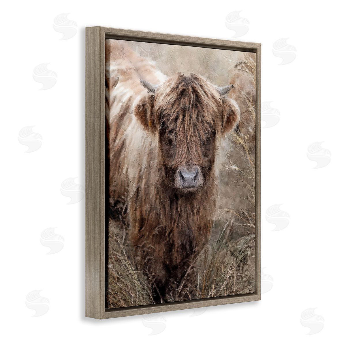 Baby Cattle with Reeds Brown Floating Frame Canvas Wall Art, Home Decor by Sundance Group, LLC.