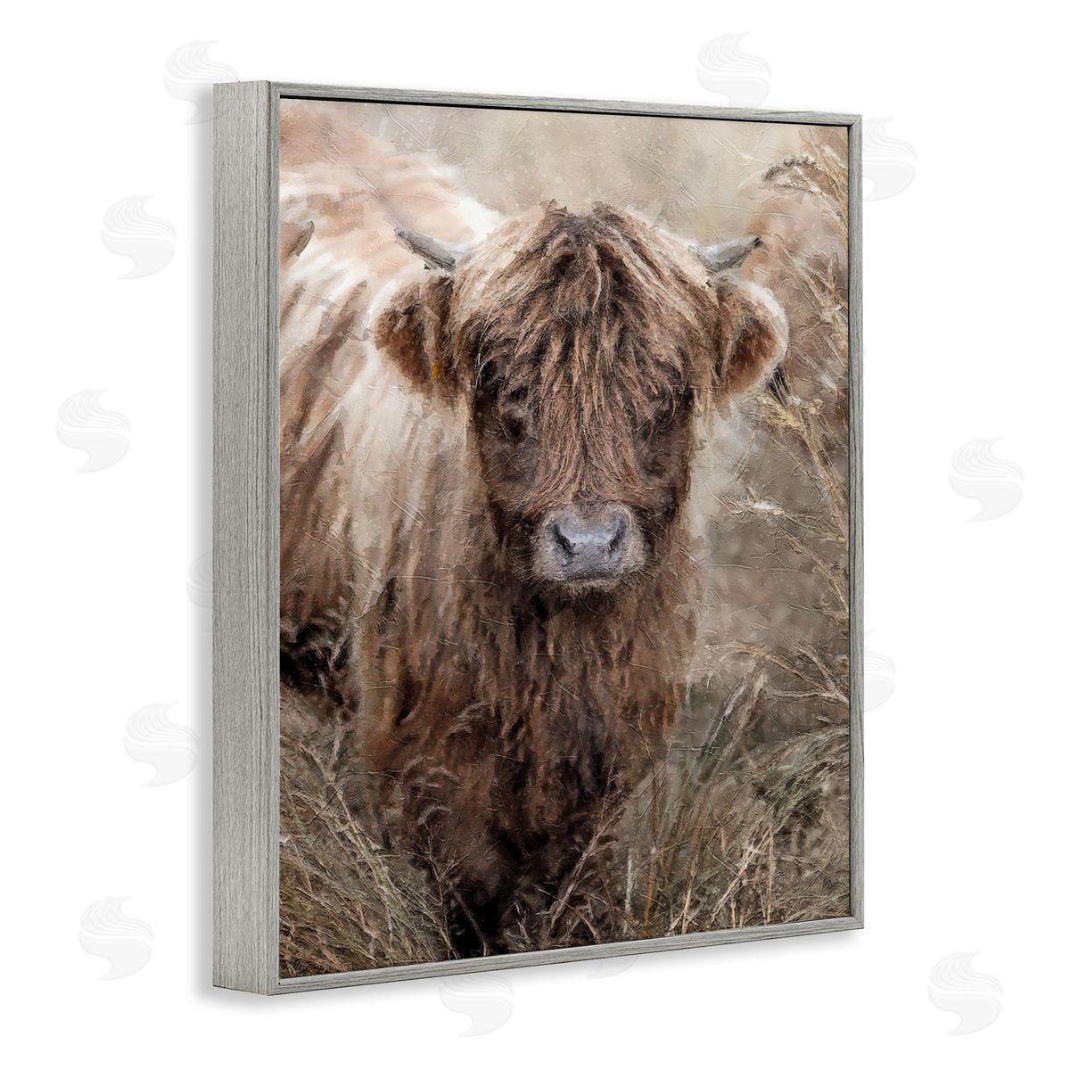 Baby Cattle with Reeds Grey Frame Print Wall Art, Home Decor by Sundance Group, LLC.