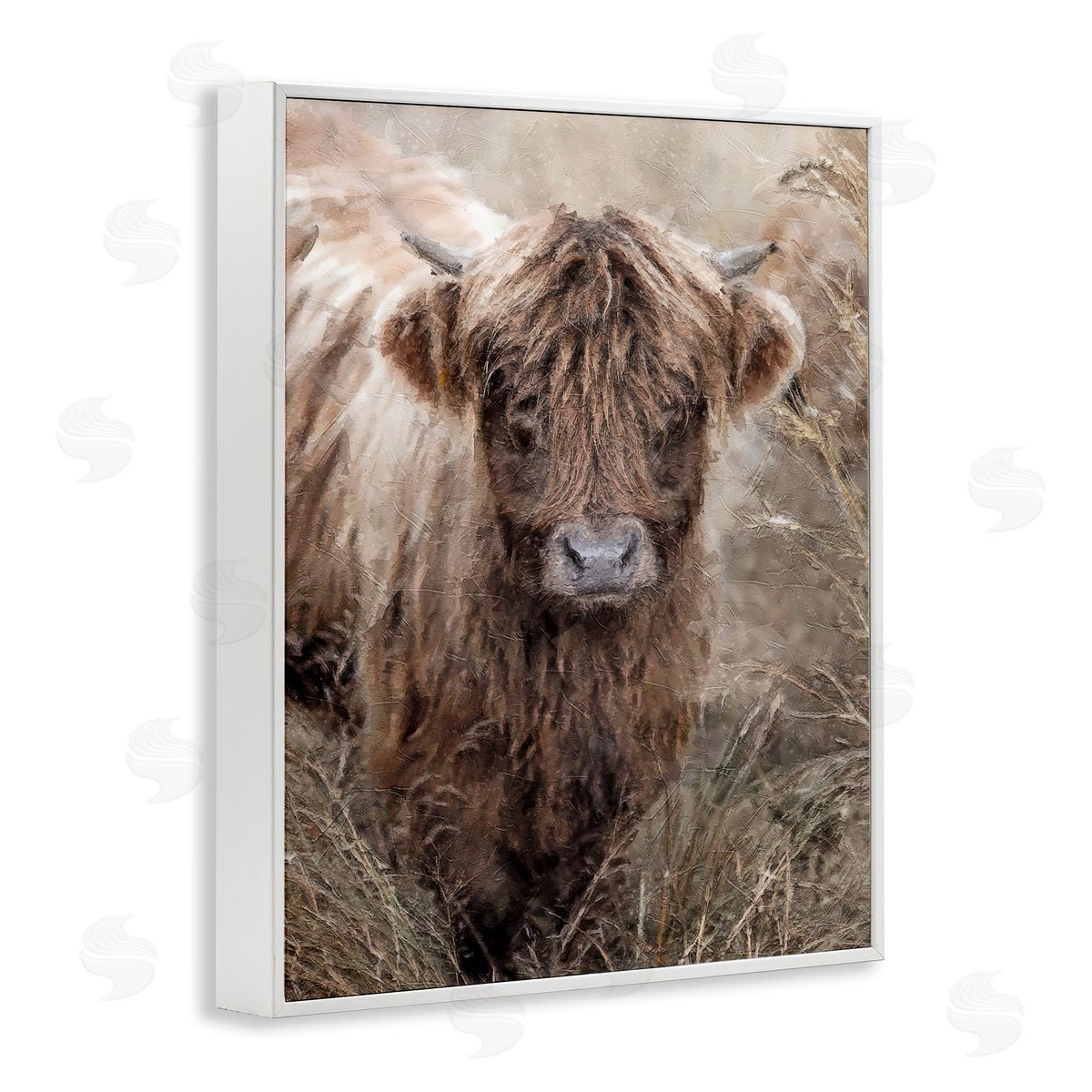 Baby Cattle with Reeds White Frame Print Wall Art, Home Decor by Sundance Group, LLC.