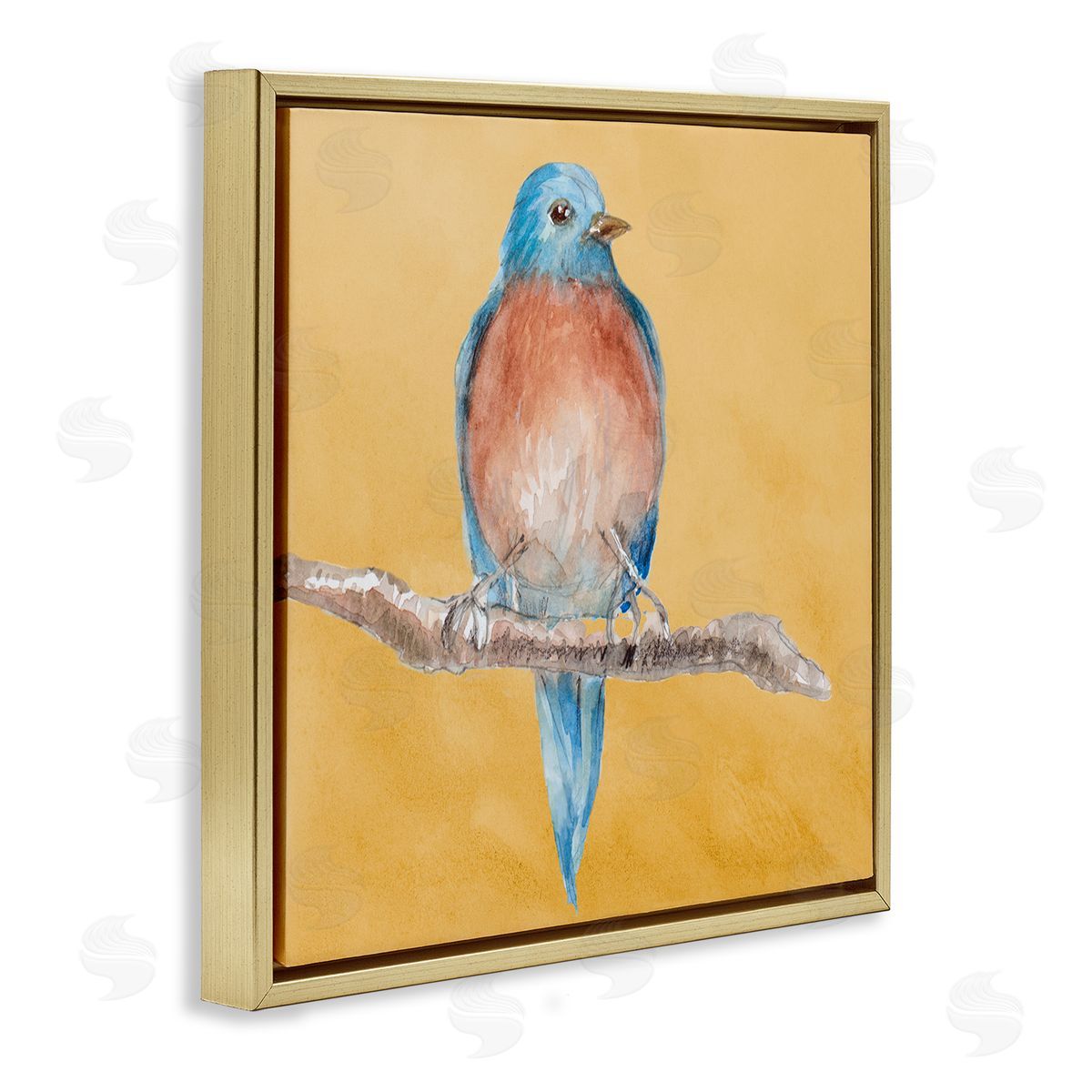 Traditional Bluebird Perched Gold Floating Frame Canvas Wall Art, Home Decor by Lanie Loreth
