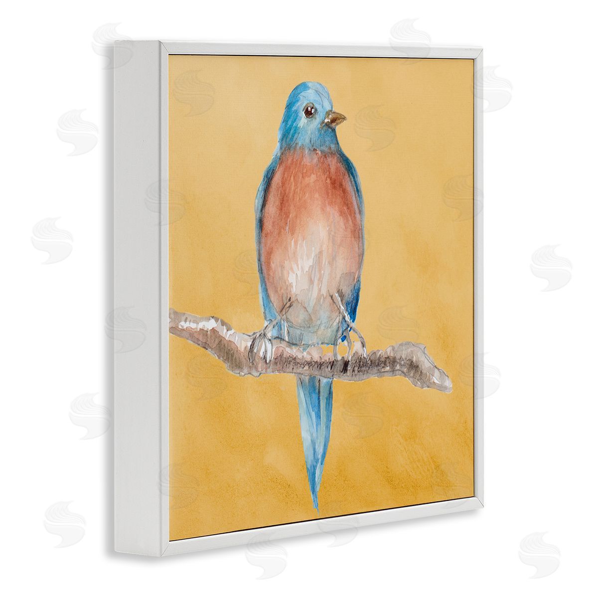Traditional Bluebird Perched White Frame Print Wall Art, Home Decor by Lanie Loreth