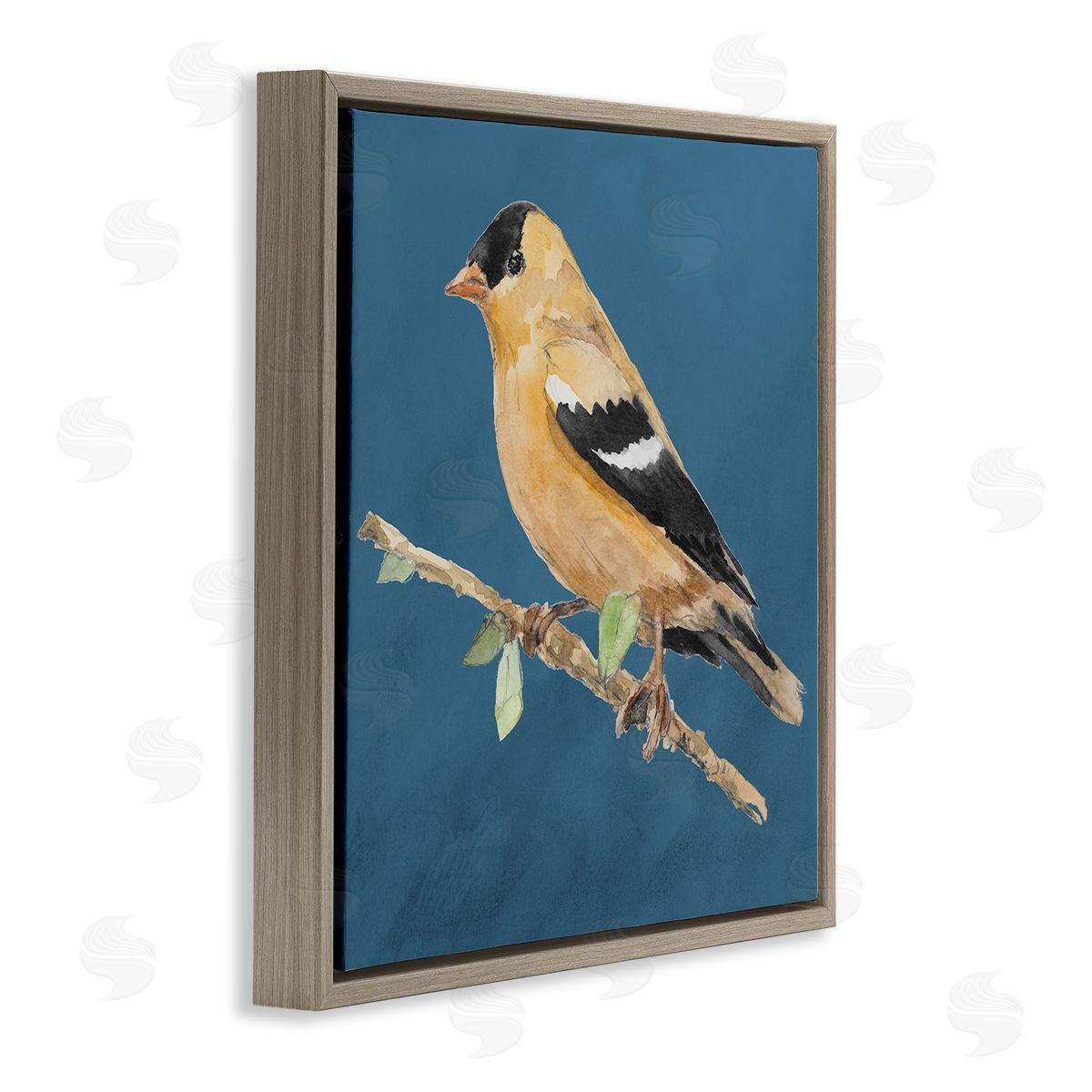 Traditional Yellow Bird Brown Floating Frame Canvas Wall Art, Home Decor by Lanie Loreth