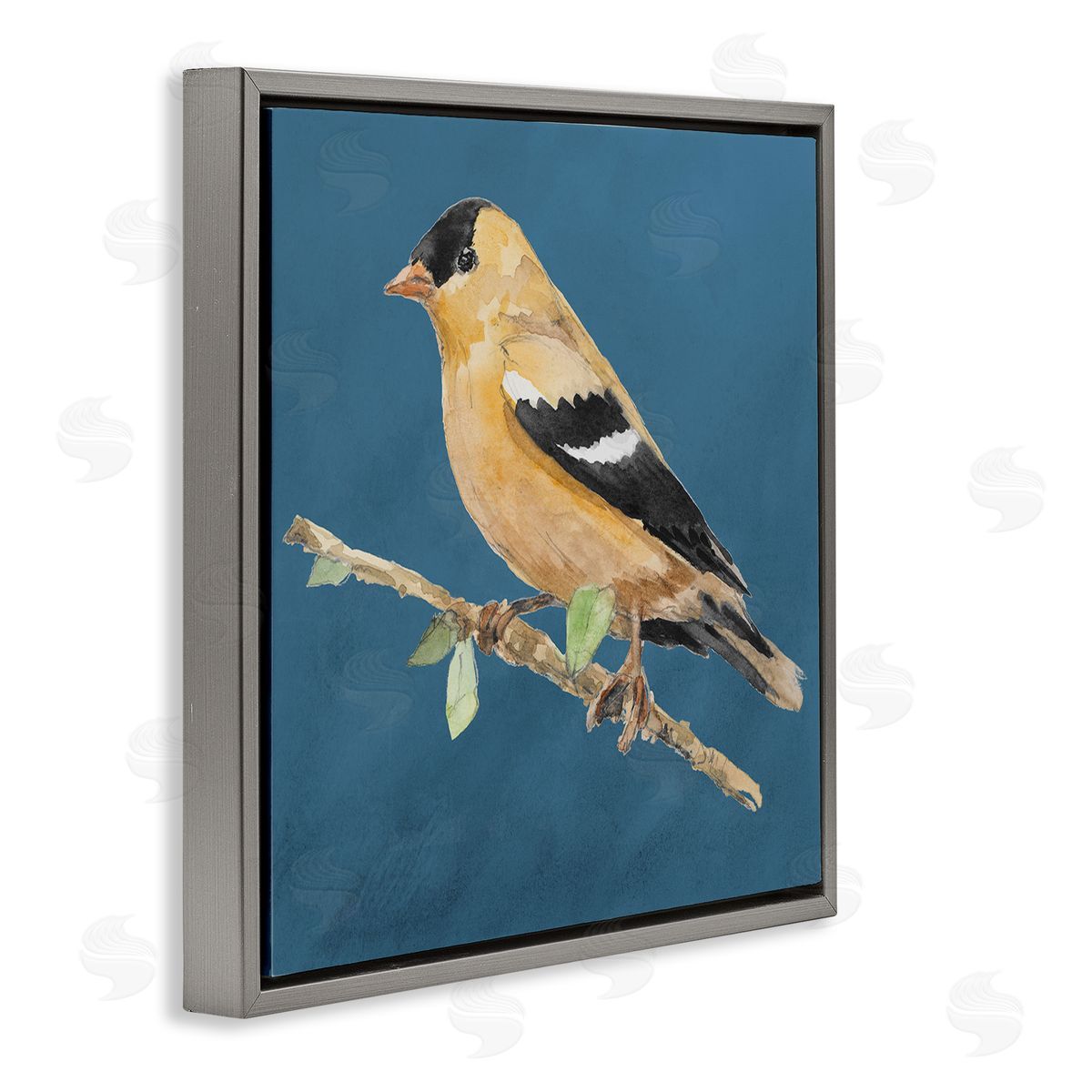 Traditional Yellow Bird Grey Floating Frame Canvas Wall Art, Home Decor by Lanie Loreth