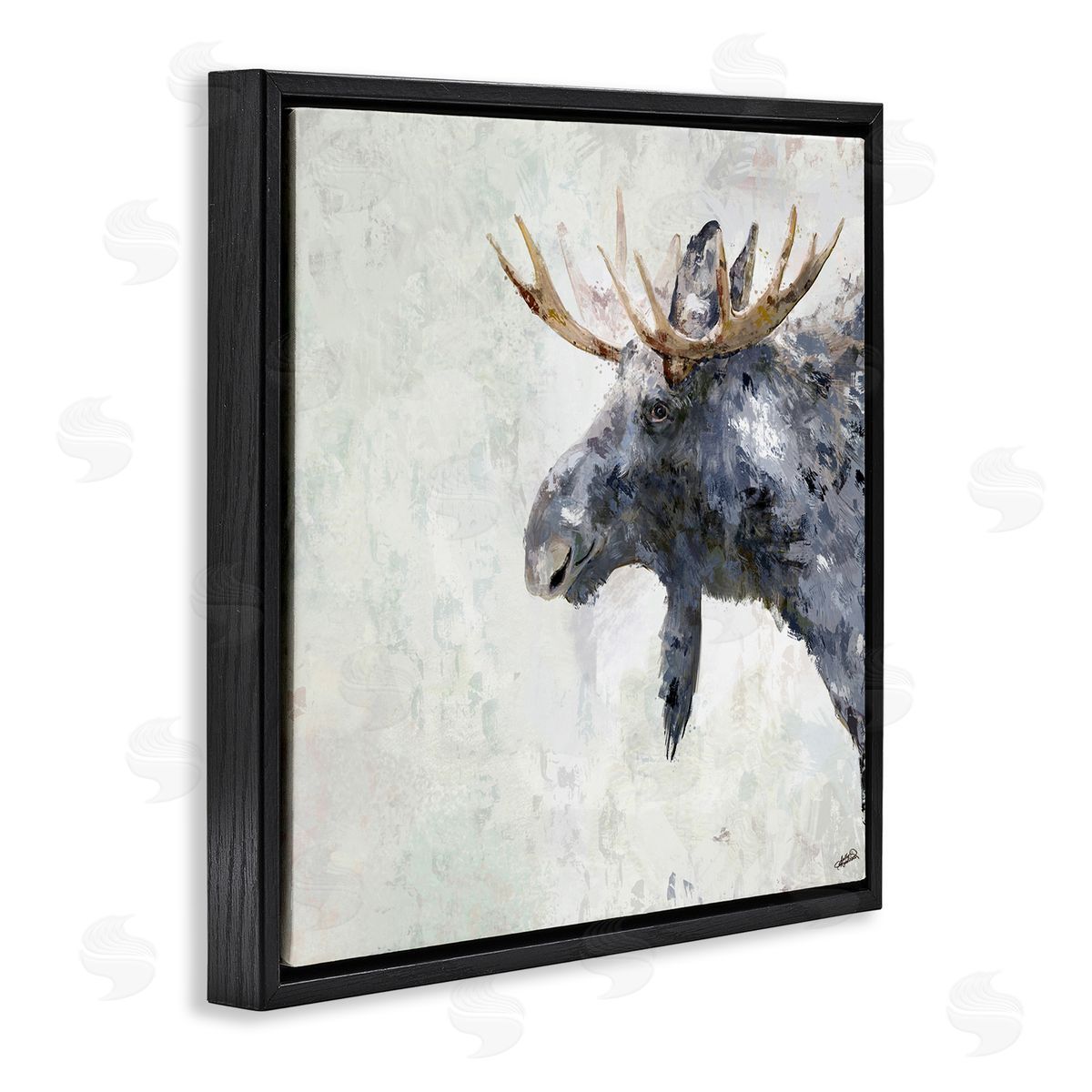 Rustic Moose View Black Floating Frame Canvas Wall Art, Home Decor by Sally Kaye Barlow/Makaio Design