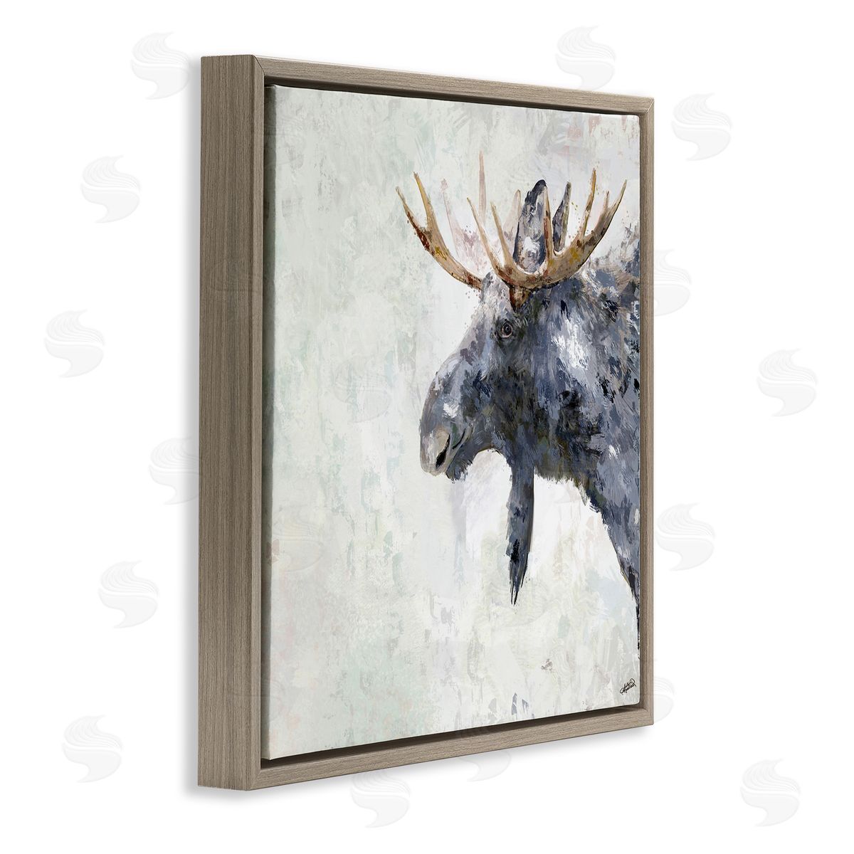Rustic Moose View Brown Floating Frame Canvas Wall Art, Home Decor by Sally Kaye Barlow/Makaio Design