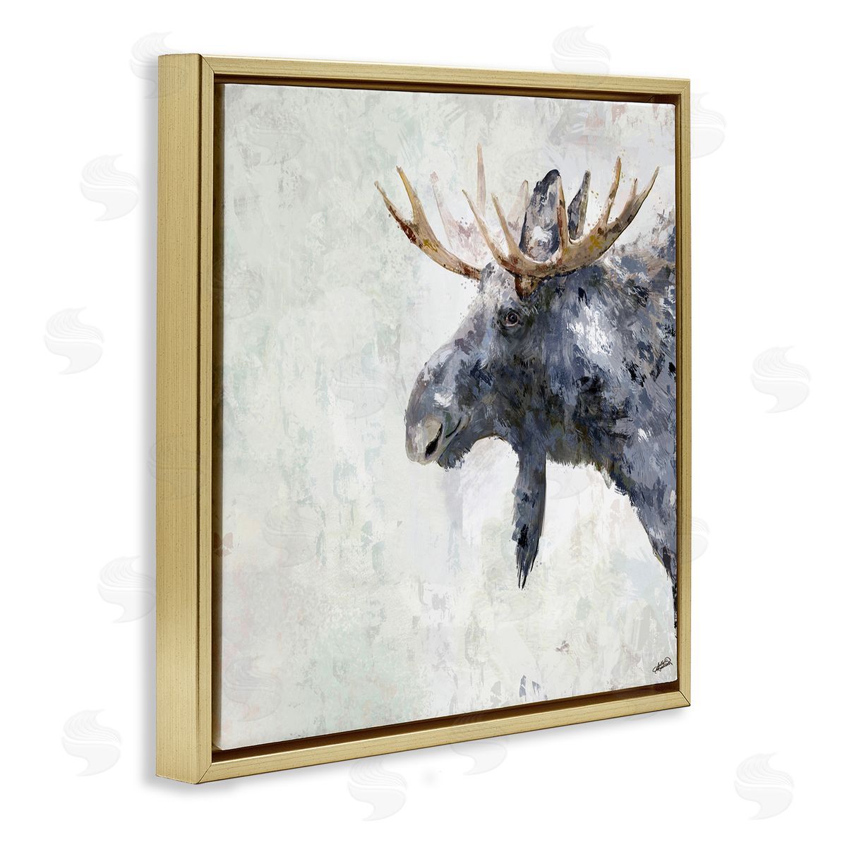 Rustic Moose View Gold Floating Frame Canvas Wall Art, Home Decor by Sally Kaye Barlow/Makaio Design