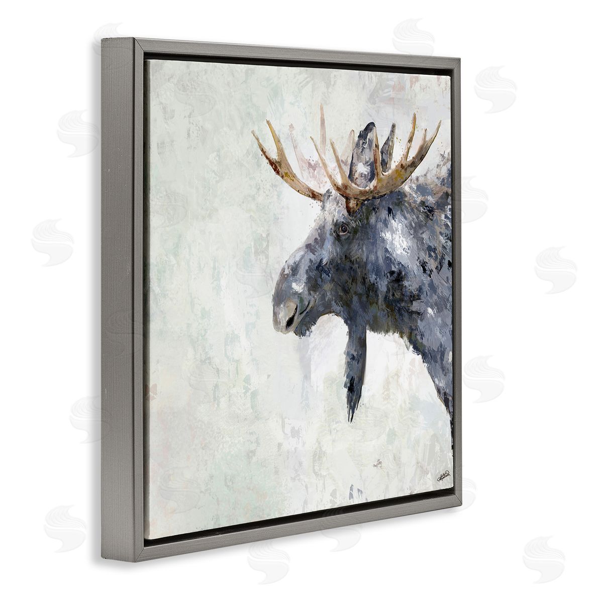 Rustic Moose View Grey Floating Frame Canvas Wall Art, Home Decor by Sally Kaye Barlow/Makaio Design