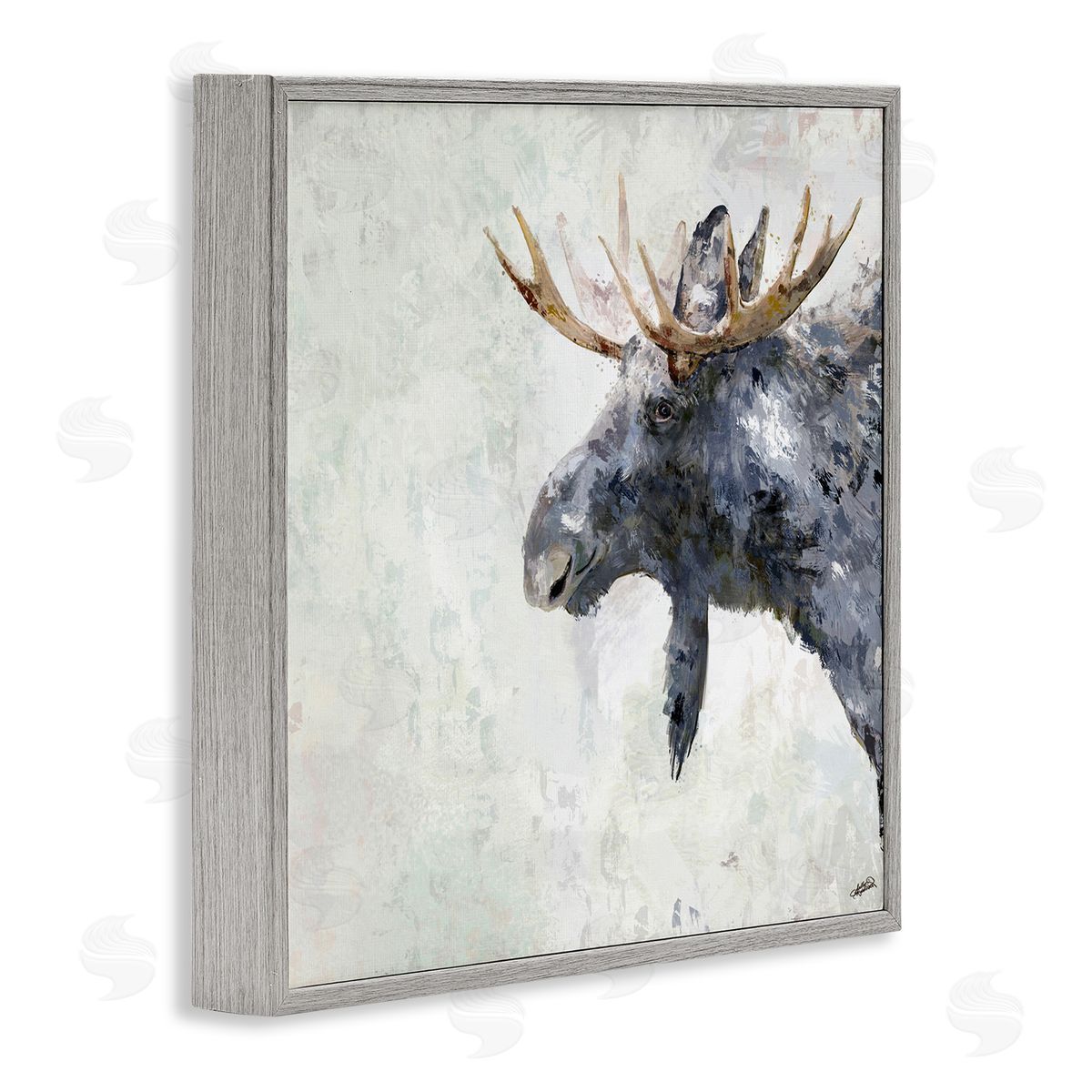 Rustic Moose View Grey Frame Print Wall Art, Home Decor by Sally Kaye Barlow/Makaio Design