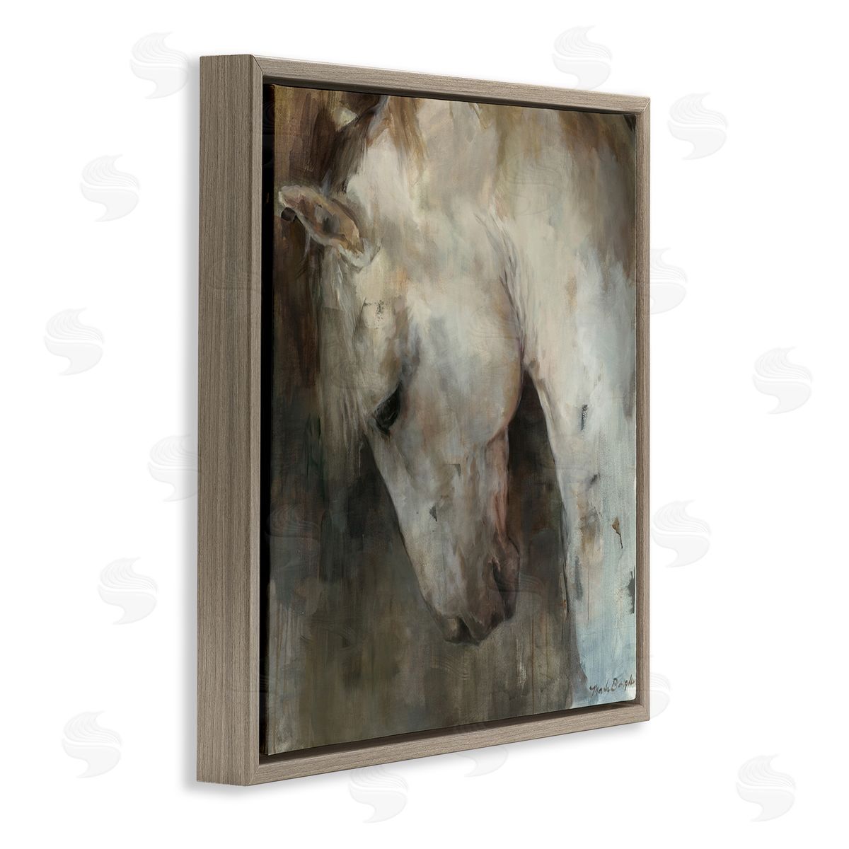 Rustic Horse Portrait Brown Floating Frame Canvas Wall Art, Home Decor by Marilyn Hageman