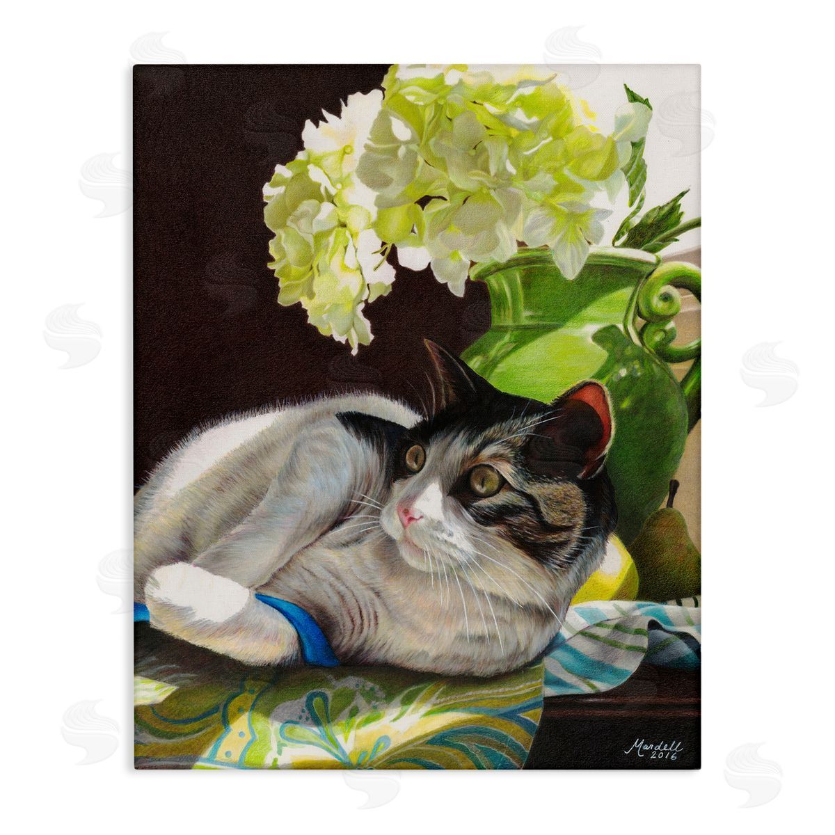 Cat and Blue Ribbon Canvas Wall Art, Home Decor by Mardell Schuster