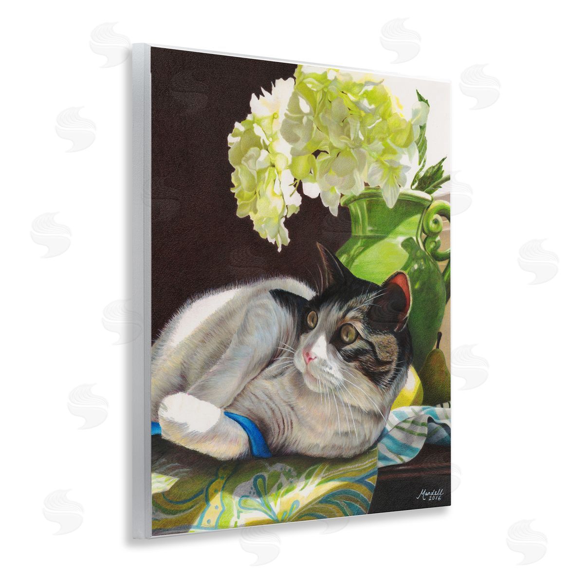 Cat and Blue Ribbon Wood Plaque Wall Art, Home Decor by Mardell Schuster