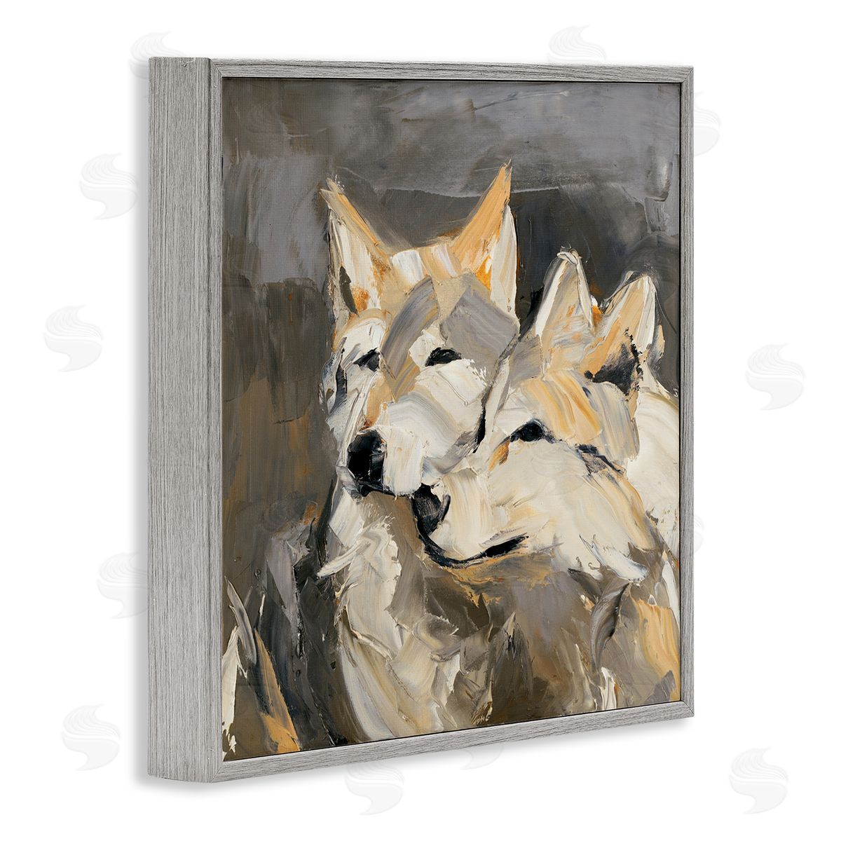 Cuddling Wolf Pair Grey Frame Print Wall Art, Home Decor by Julie Denise