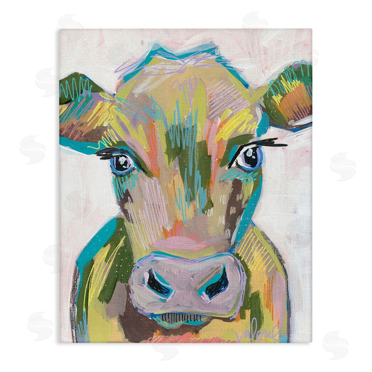 Vivid Cow Visage Canvas Wall Art, Home Decor by Valerie Weiners