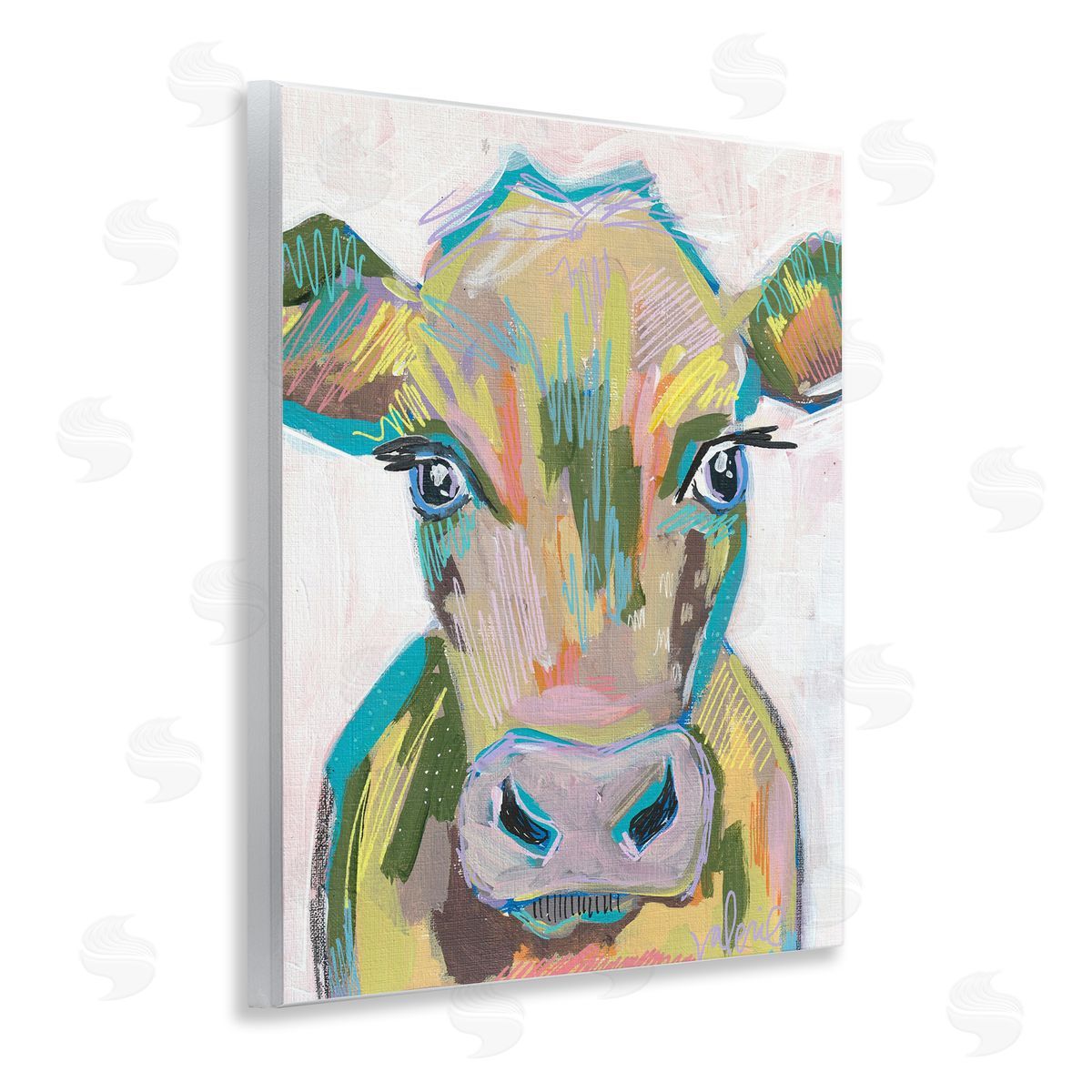 Vivid Cow Visage Wood Plaque Wall Art, Home Decor by Valerie Weiners