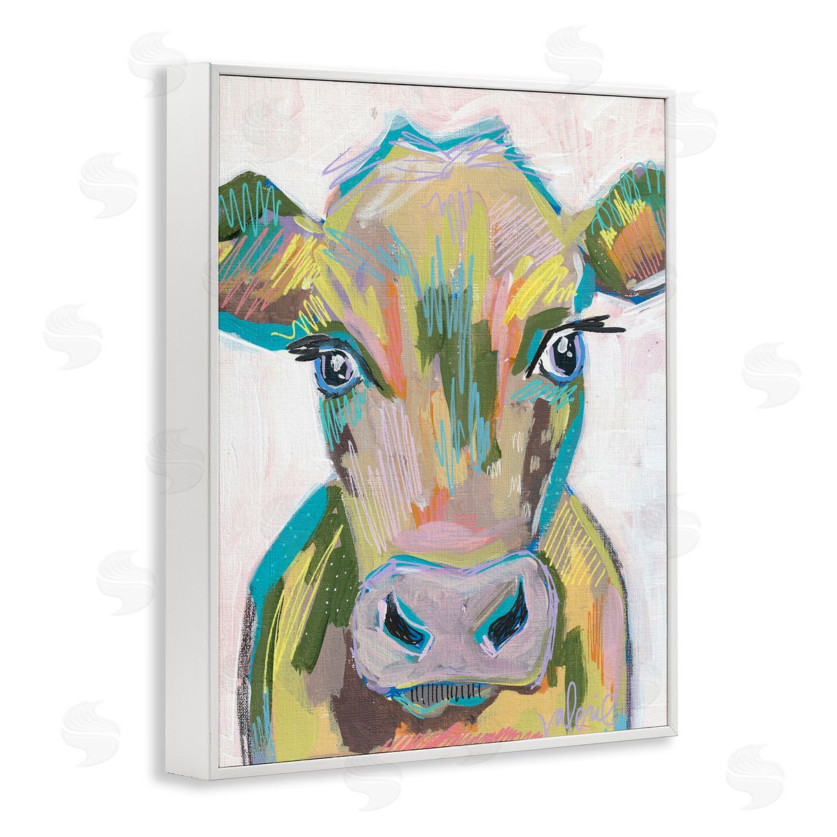 Vivid Cow Visage White Frame Print Wall Art, Home Decor by Valerie Weiners
