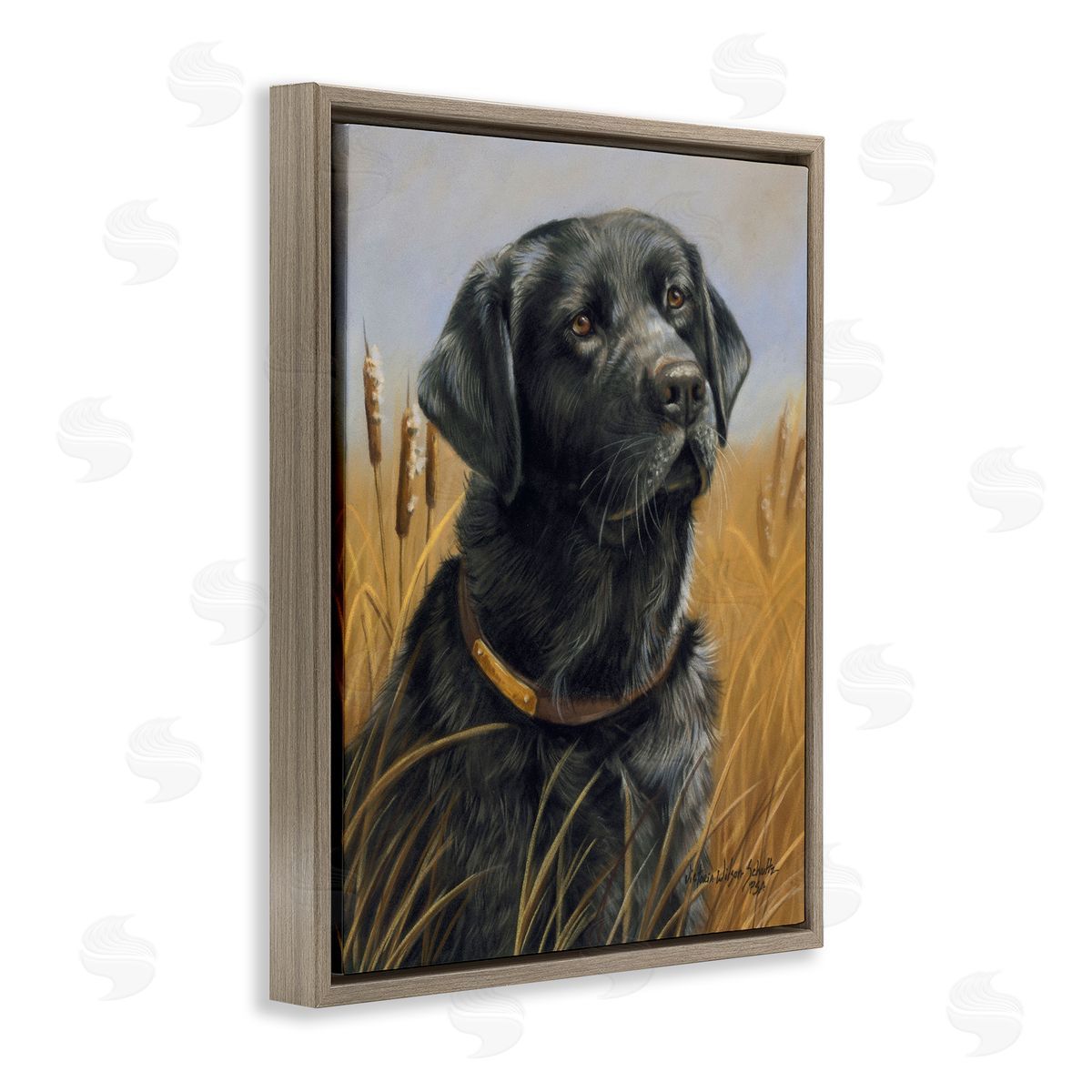 Victoria Schultz Black Lab in Nature Brown Floating Frame Canvas Wall Art Print