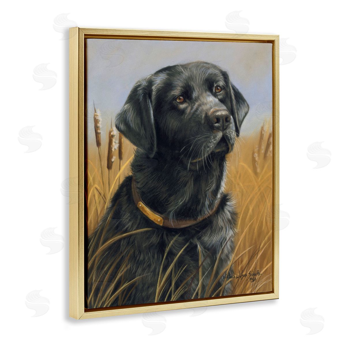 Victoria Schultz Black Lab in Nature Gold Floating Frame Canvas Wall Art Print