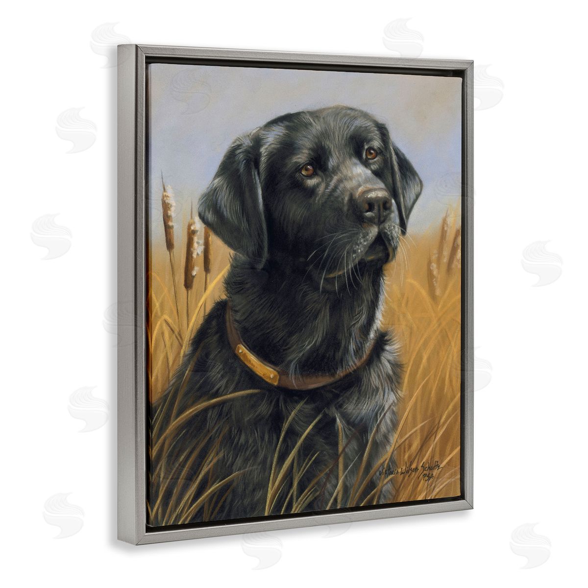 Victoria Schultz Black Lab in Nature Gray Floating Frame Canvas Wall Art Print