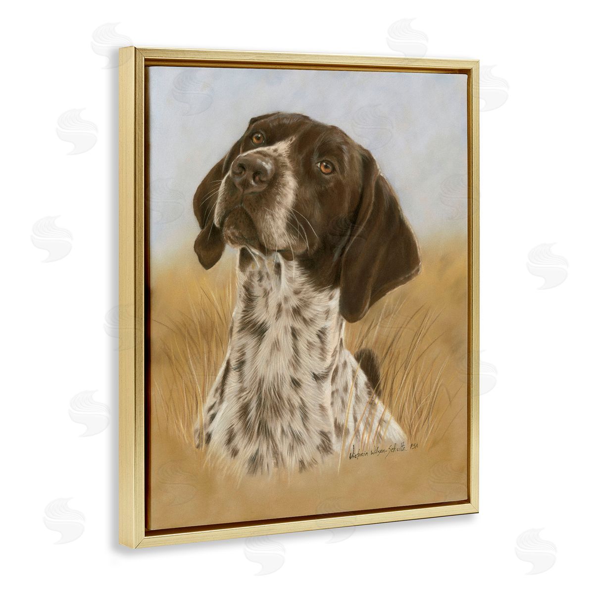 Pointer Hunting Dog Gold Floating Frame Canvas Wall Art, Home Decor by Victoria Schultz