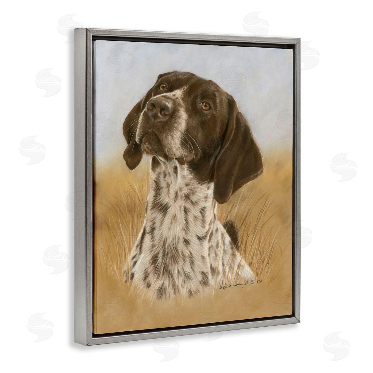 Pointer Hunting Dog Grey Floating Frame Canvas Wall Art, Home Decor by Victoria Schultz