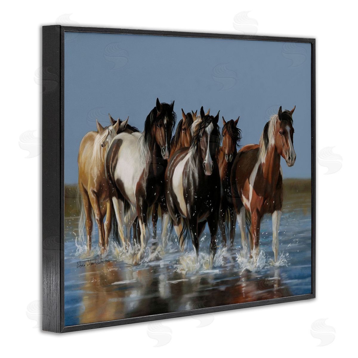Horses Running Through River Black Frame Print Wall Art, Home Decor by Victoria Schultz