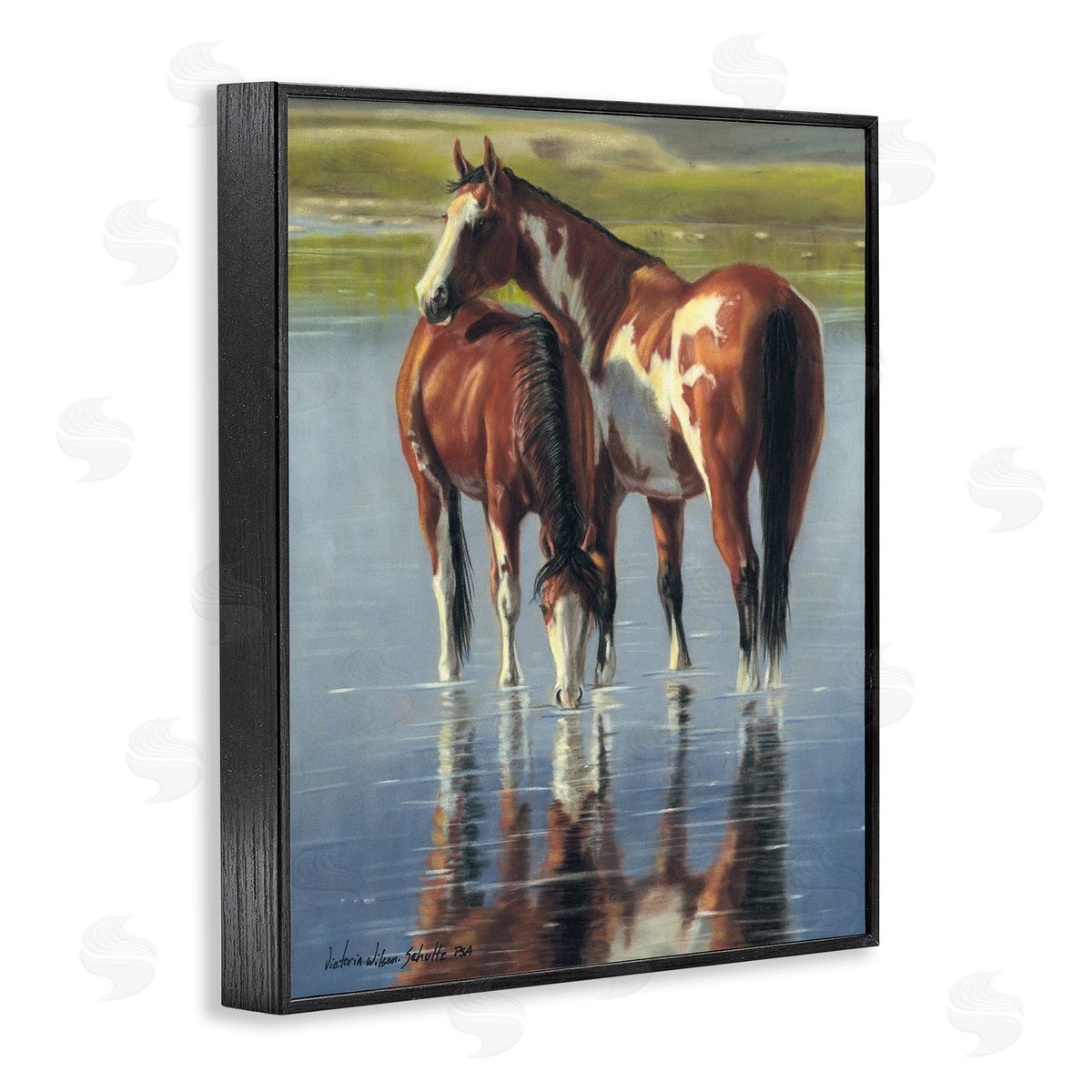 Horse and Foal Splashing Black Frame Print Wall Art, Home Decor by Victoria Schultz