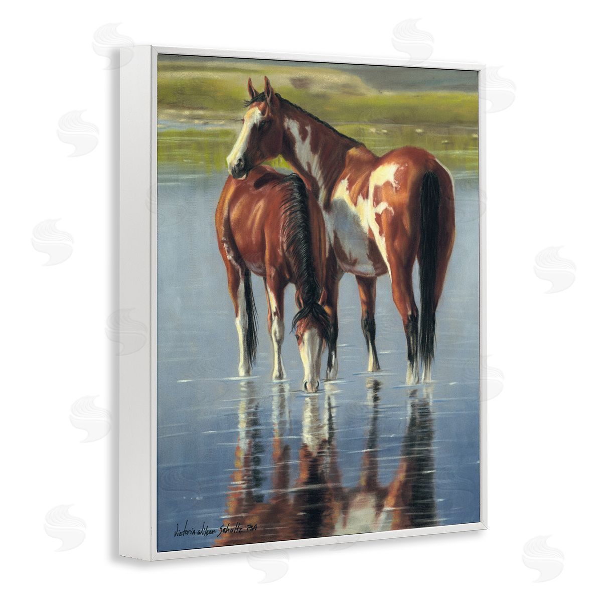 Horse and Foal Splashing White Frame Print Wall Art, Home Decor by Victoria Schultz