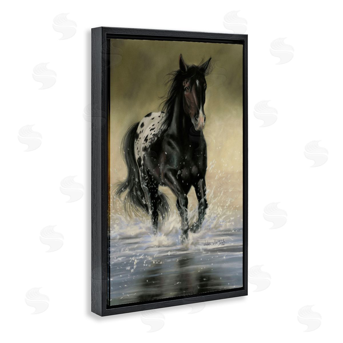Splashing Galloping Horse Black Floating Frame Canvas Wall Art, Home Decor by Victoria Schultz