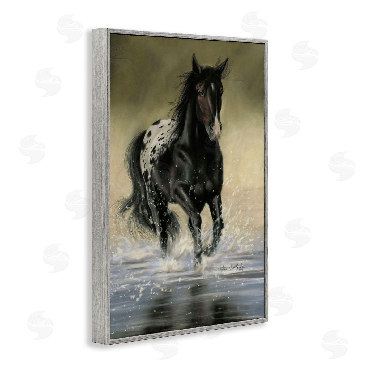 Splashing Galloping Horse Grey Frame Print Wall Art, Home Decor by Victoria Schultz