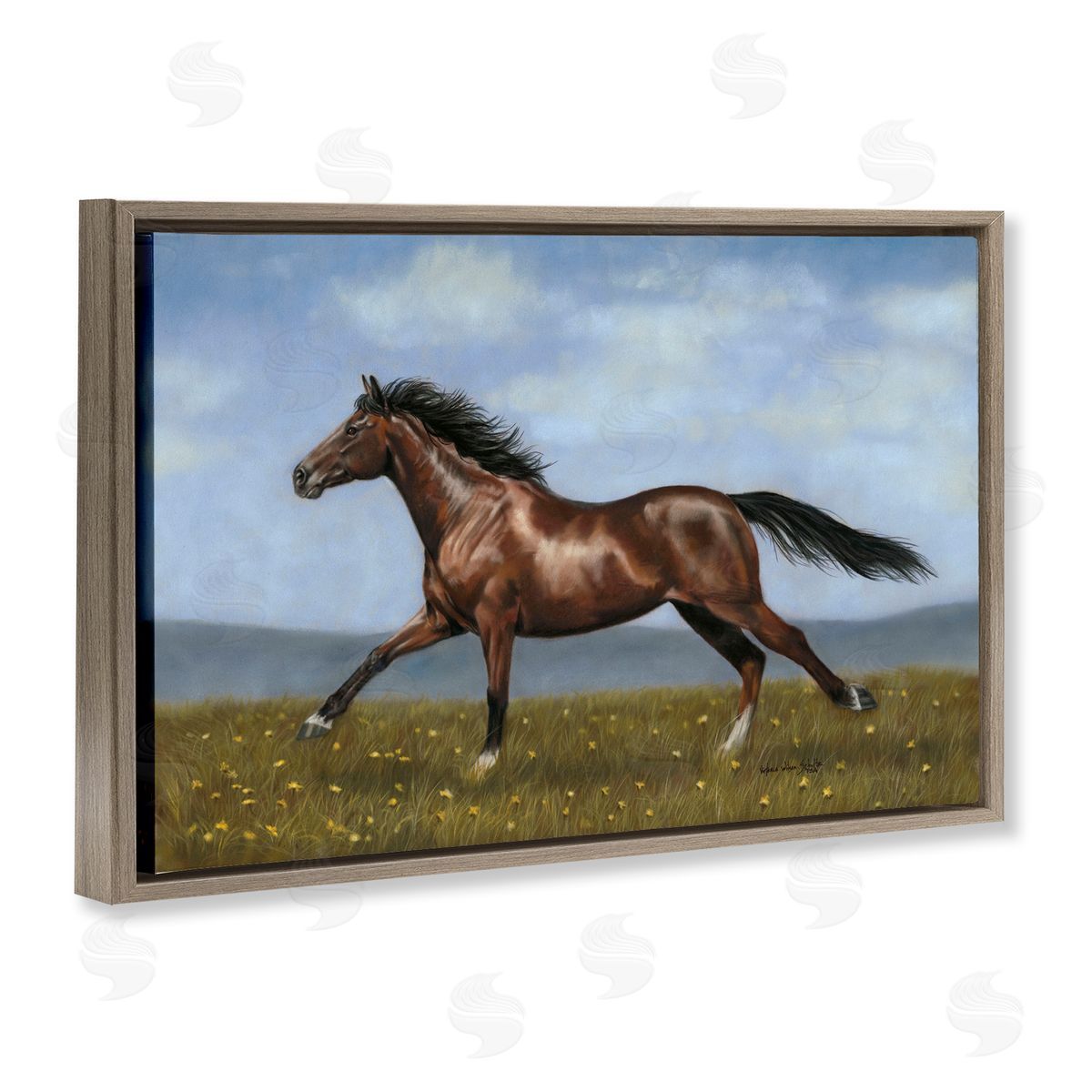 Brown Running Mare Brown Floating Frame Canvas Wall Art, Home Decor by Victoria Schultz