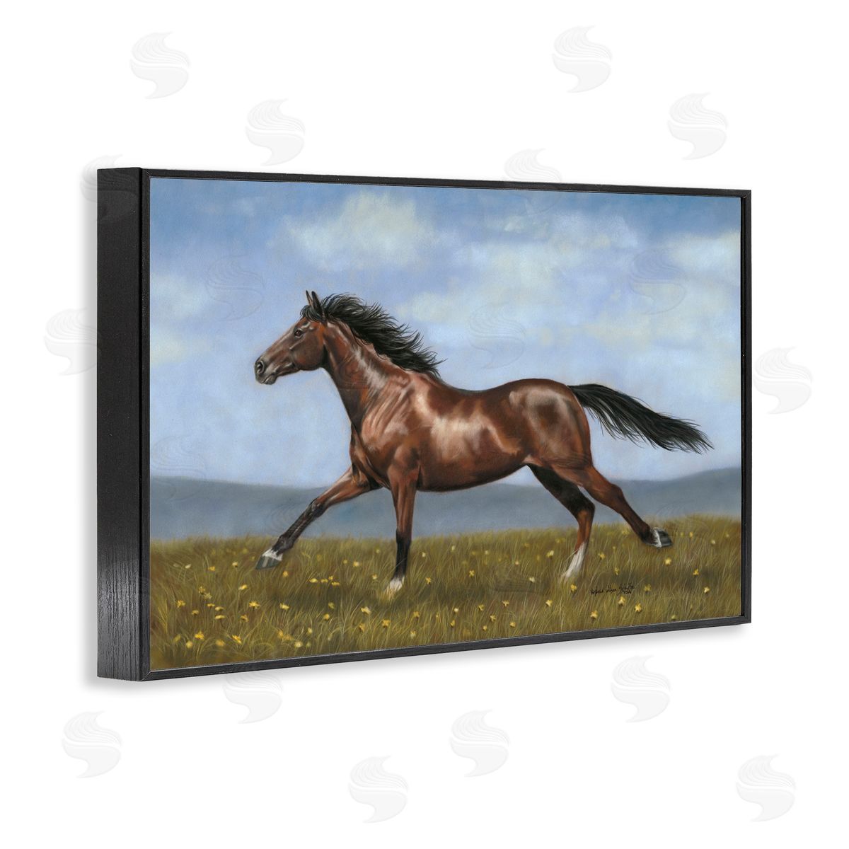 Brown Running Mare Black Frame Print Wall Art, Home Decor by Victoria Schultz