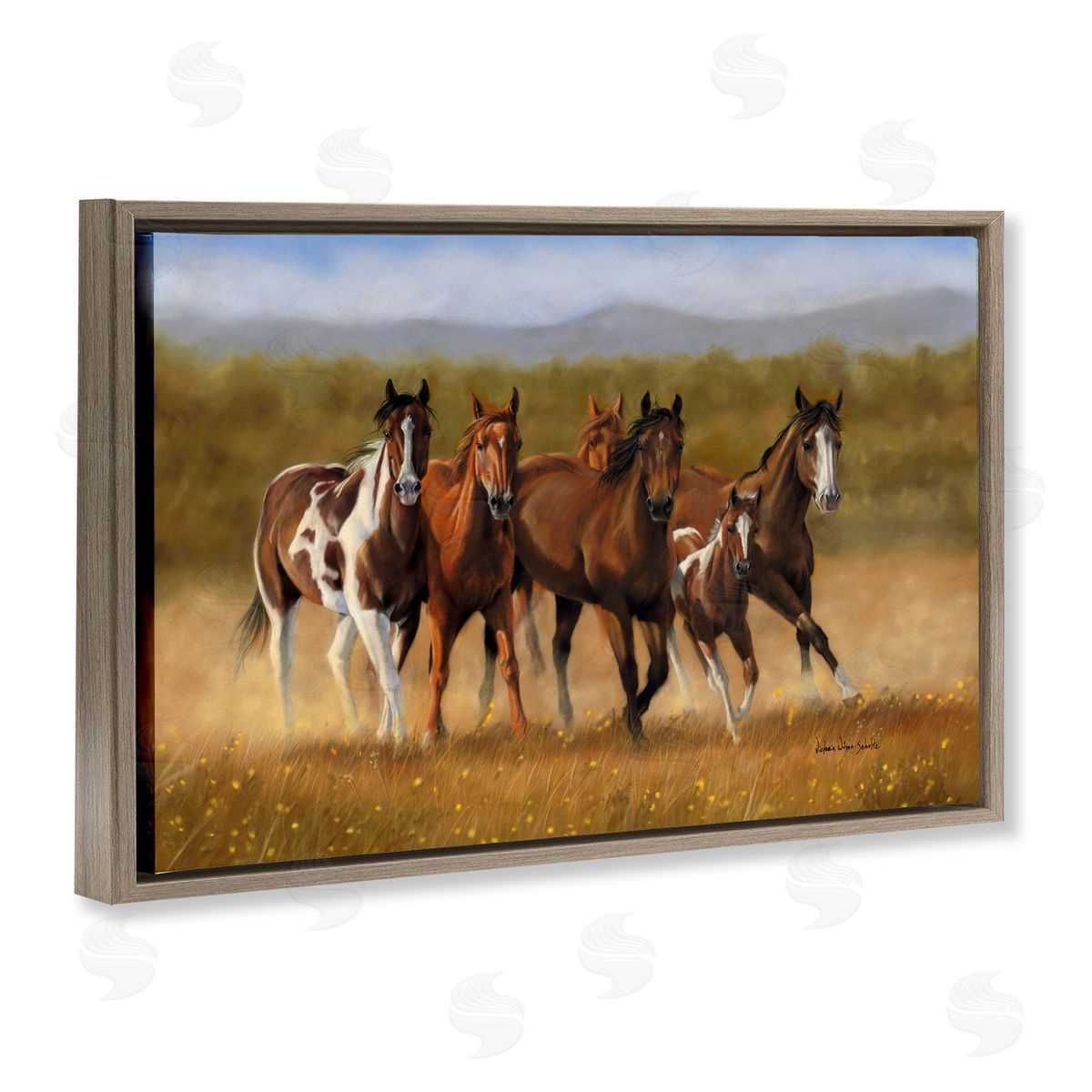 Foal's First Run Brown Floating Frame Canvas Wall Art, Home Decor by Victoria Schultz