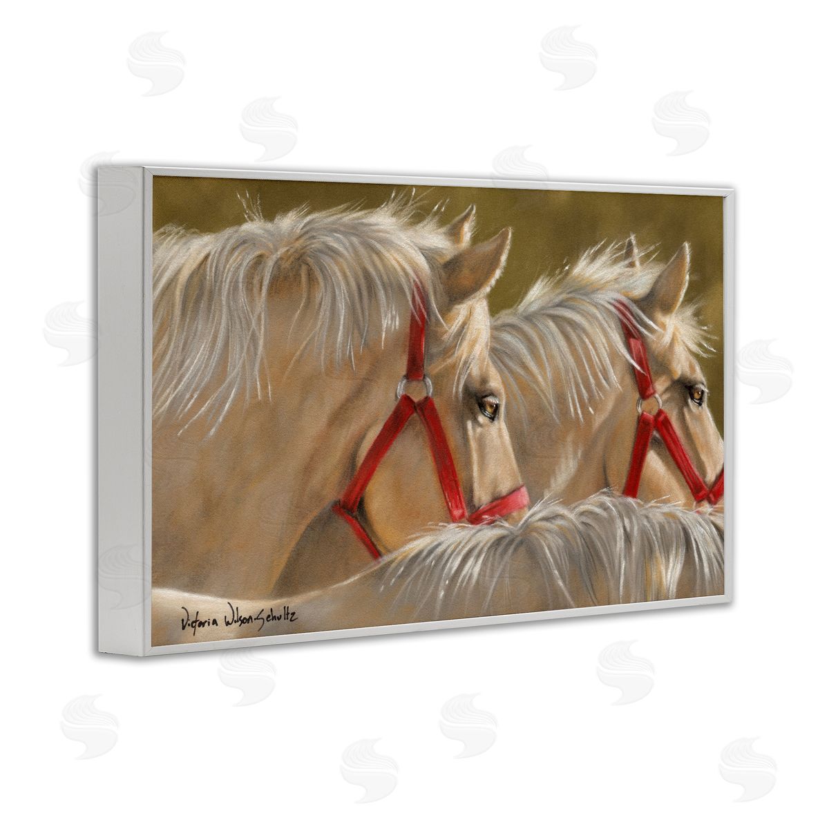 Horses with Red Bridles White Frame Print Wall Art, Home Decor by Victoria Schultz