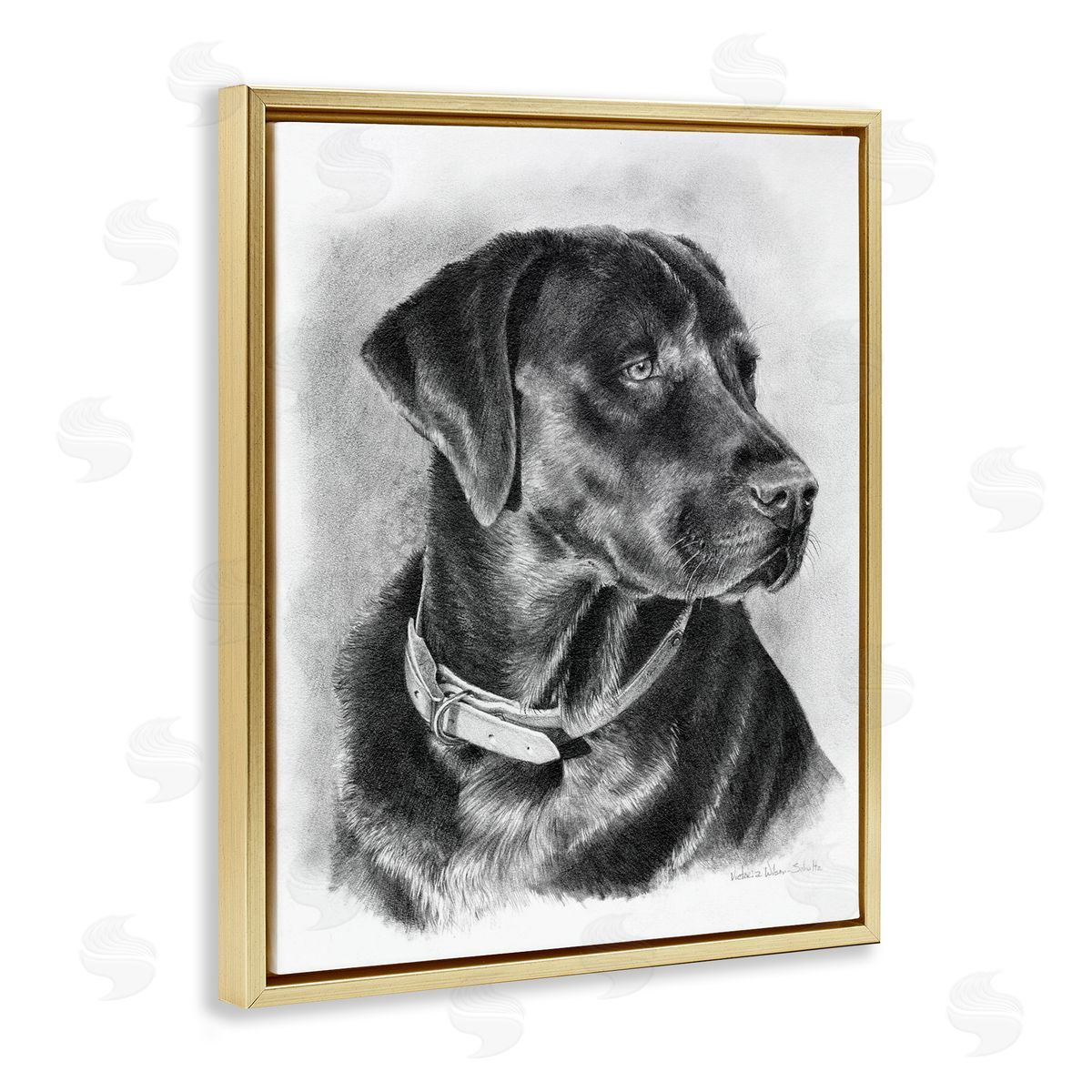 Black Lab Drawing Gold Floating Frame Canvas Wall Art, Home Decor by Victoria Schultz