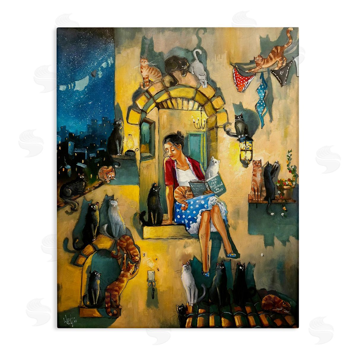 Window Scene with Cats Canvas Wall Art, Home Decor by Ronald West